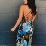 Floral Satin Slip Maxi Dress - Blue Multi - Lace and Grace Boutique