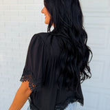 Lace Detail Flutter Sleeve Blouse - Black