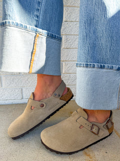 Birkenstock Tokio Suede Leather Clog - Taupe - Lace and Grace Boutique