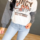 Cincy Rule The Jungle Color Block Crop Hoodie - Grey Multi