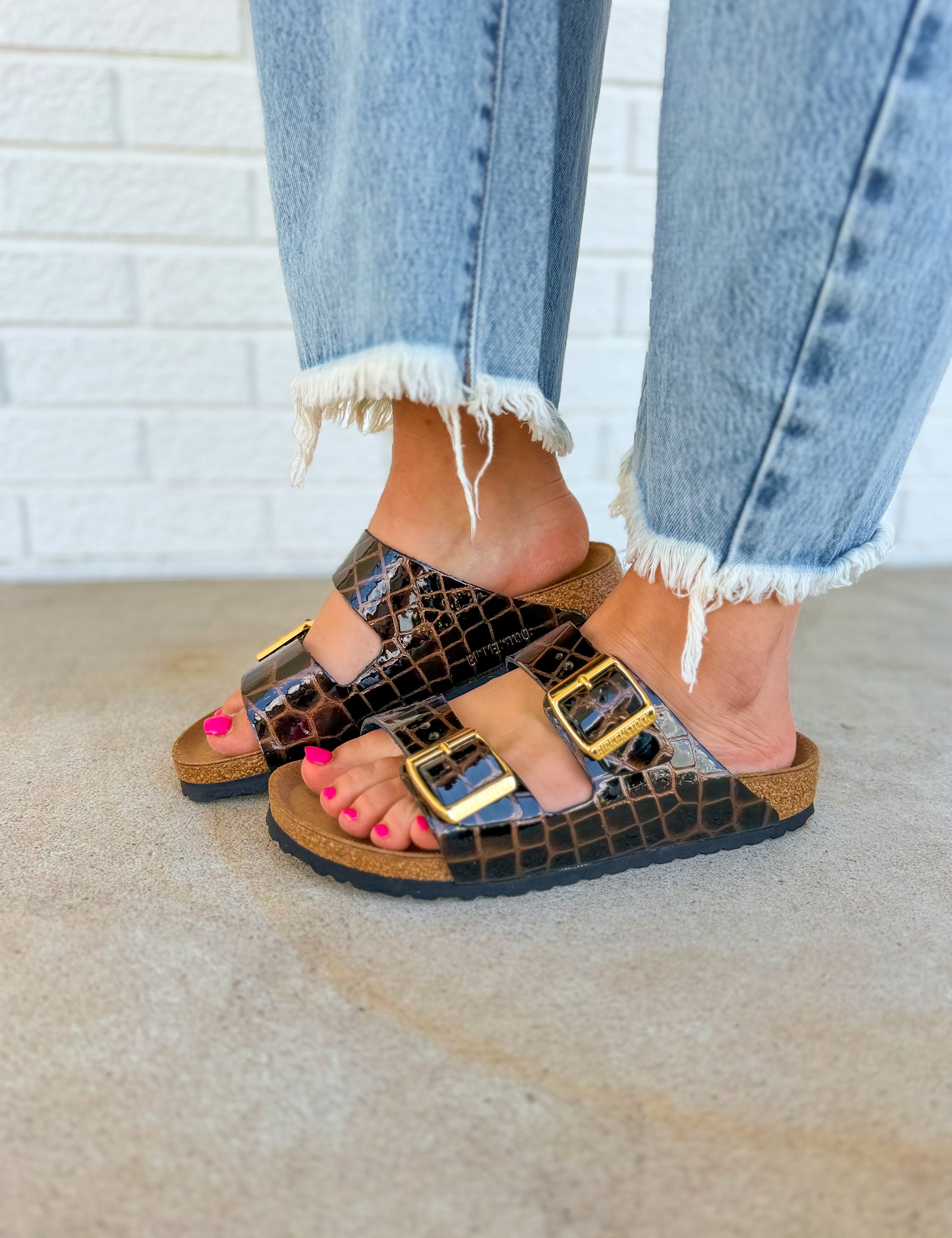 Birkenstock Arizona Embossed Leather Sandal - Black - Lace and Grace Boutique