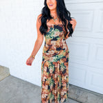 Floral Mesh Strapless Asymmetrical Maxi Dress - Black - Lace and Grace Boutique