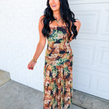 Floral Mesh Strapless Asymmetrical Maxi Dress - Black - Lace and Grace Boutique