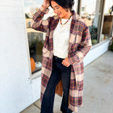 Multi Plaid Printed Button Detail Long Coat - Ginger Combo