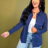 Classic Button Up Long Sleeve Shirt - Indigo