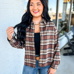 Plaid Printed Soft Button Up Cropped Woven Shirt - Aubrey - Lace and Grace Boutique
