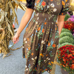 Wildflower Printed Smocked Maxi Dress - Mocha - Lace and Grace Boutique