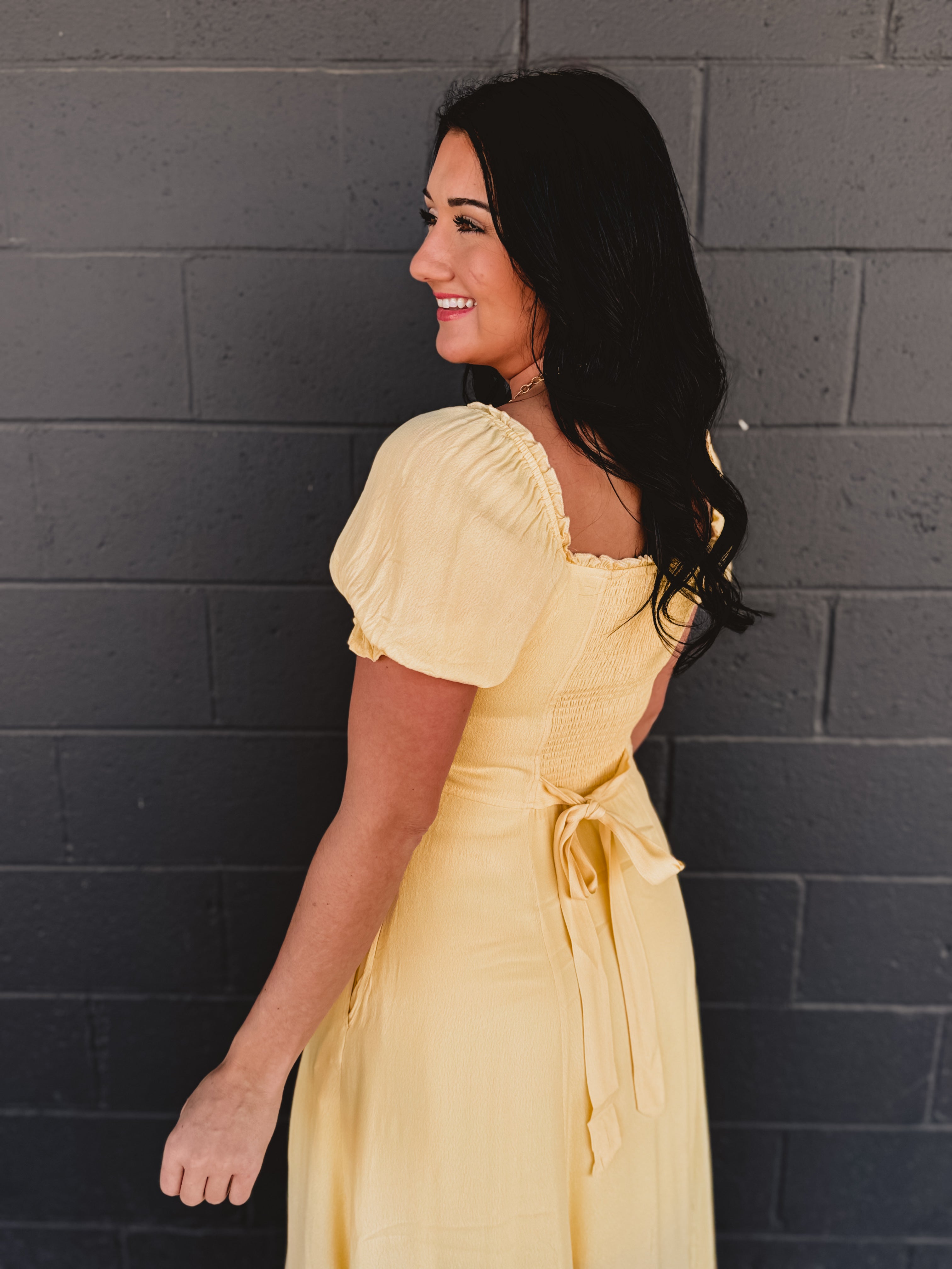 Button Down Sweetheart Maxi Dress - Lemon - Lace and Grace Boutique