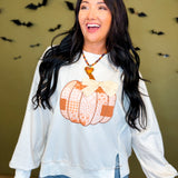 Patchwork Pumpkin Bow Patch Sweatshirt - White