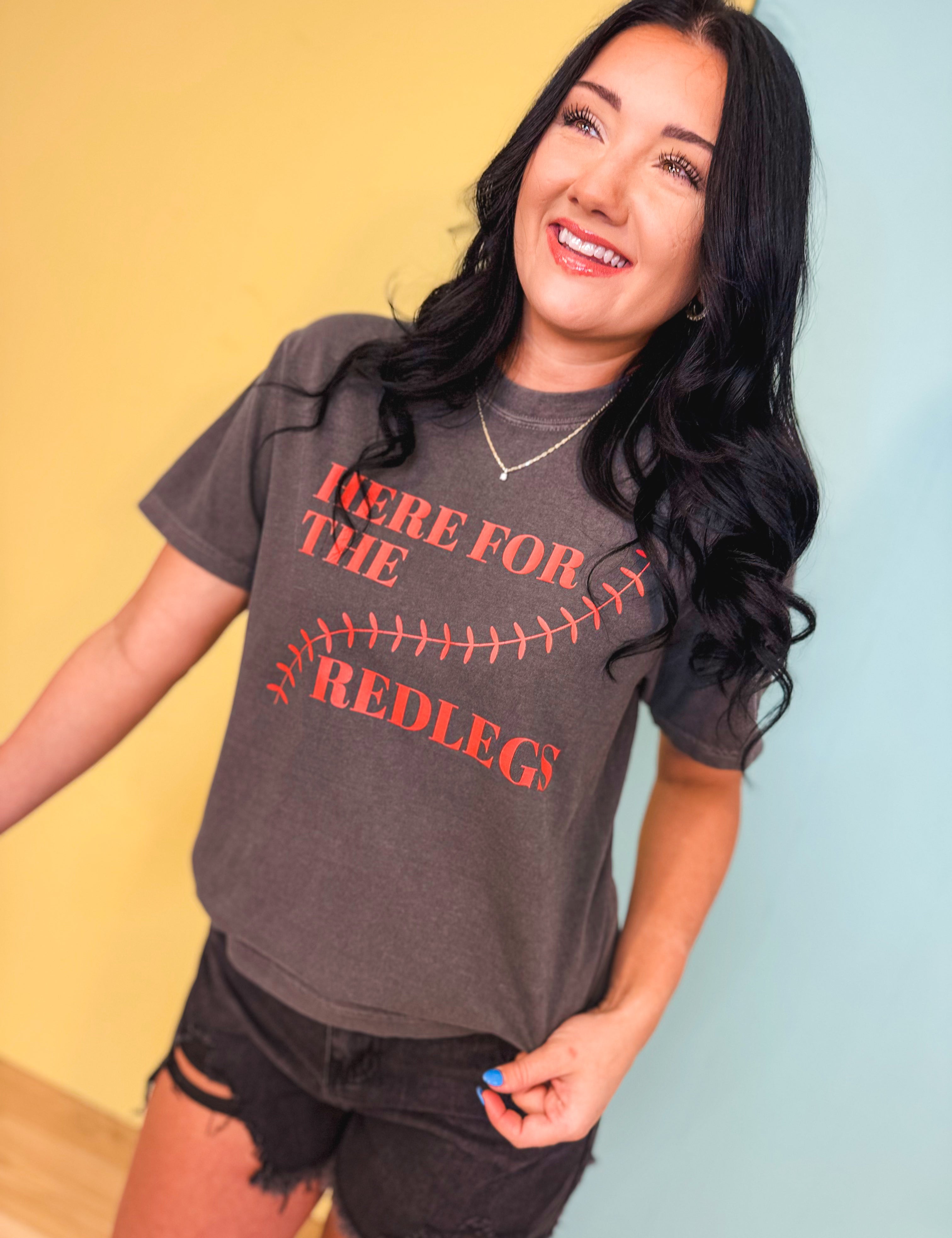Here For The Red Legs Tee - Charcoal - Lace and Grace Boutique