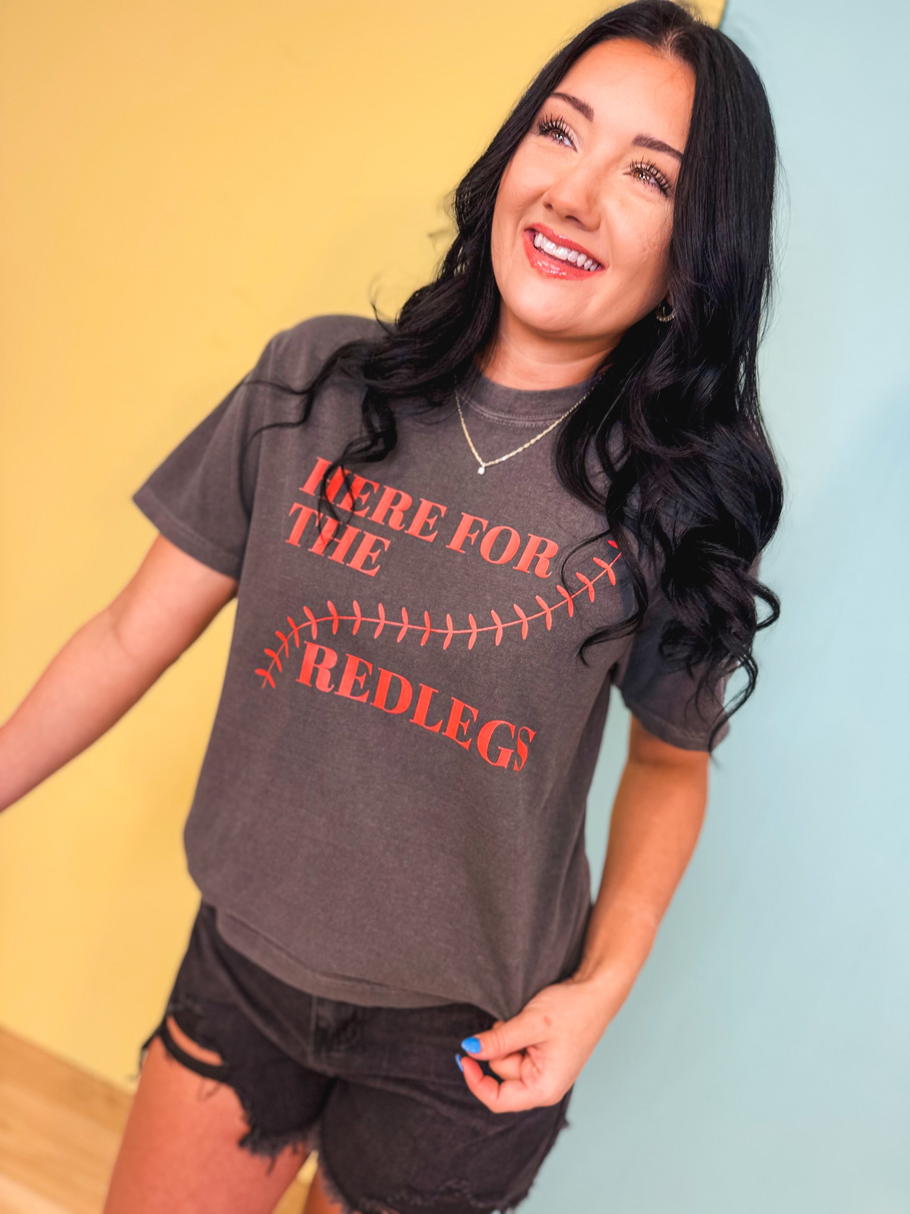 Here For The Red Legs Tee - Charcoal - Lace and Grace Boutique