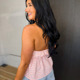 Plaid Halter Top - Pink/White - Lace and Grace Boutique