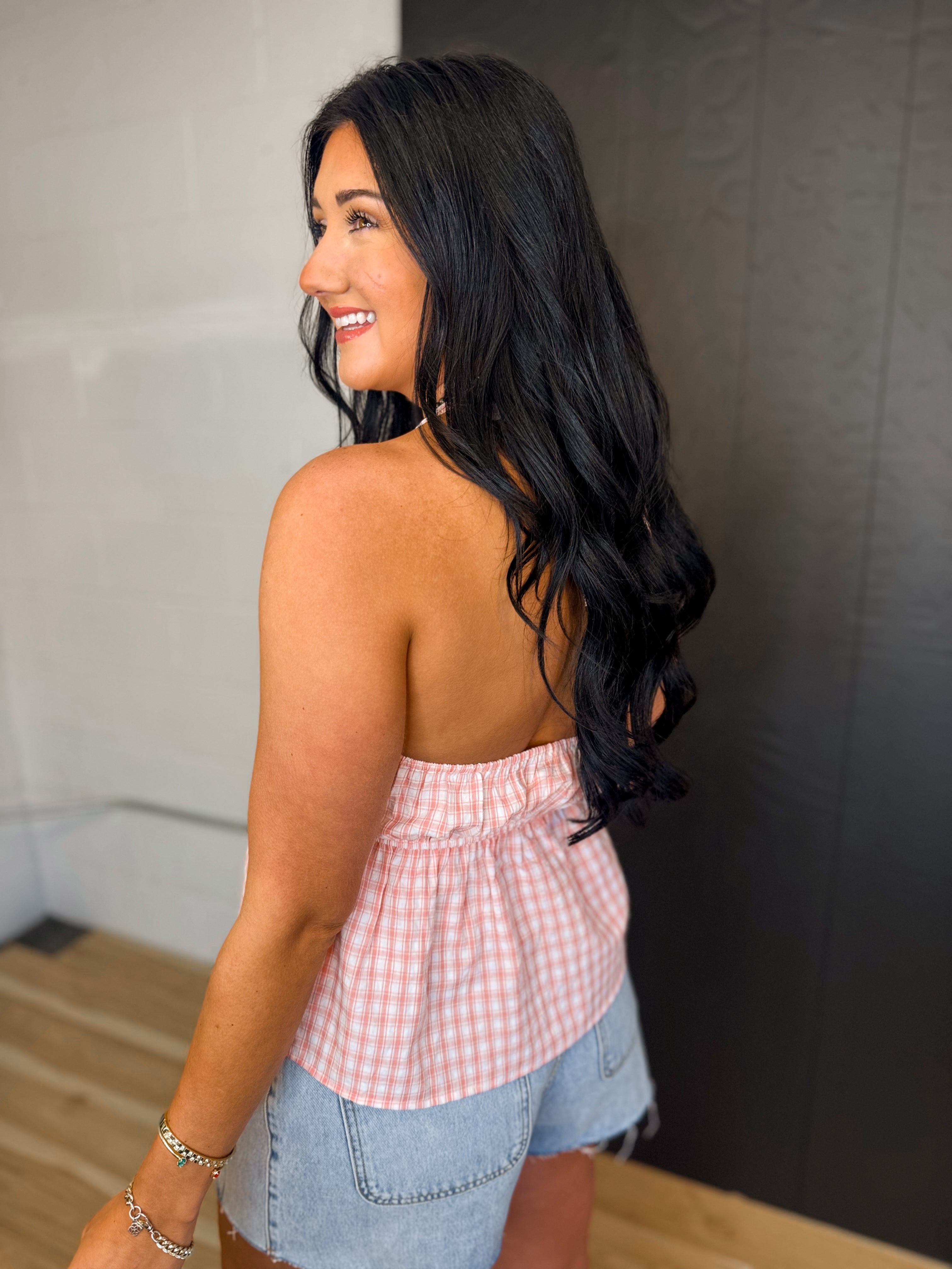 Plaid Halter Top - Pink/White - Lace and Grace Boutique