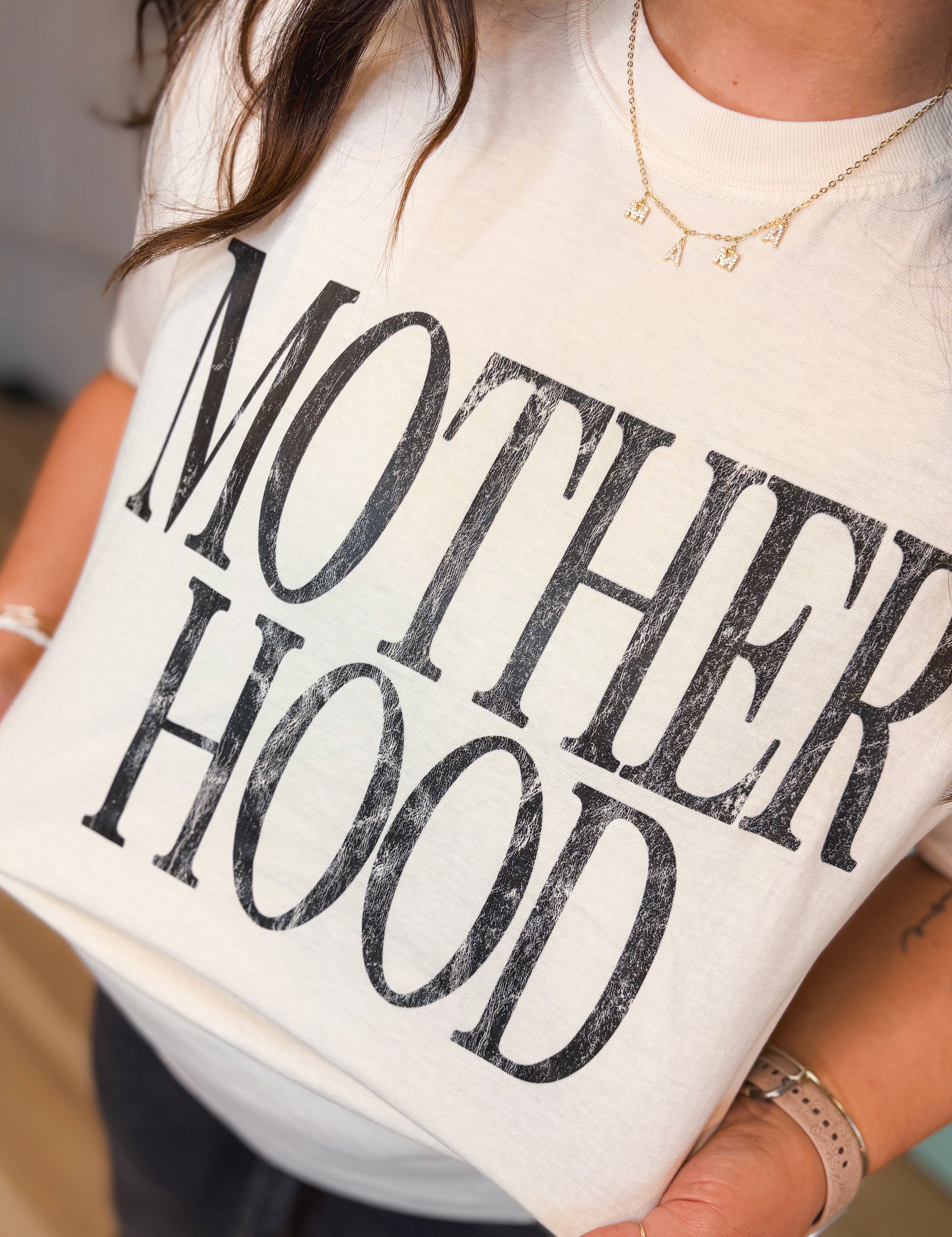 Motherhood Graphic Tee - Ivory/Black - Lace and Grace Boutique