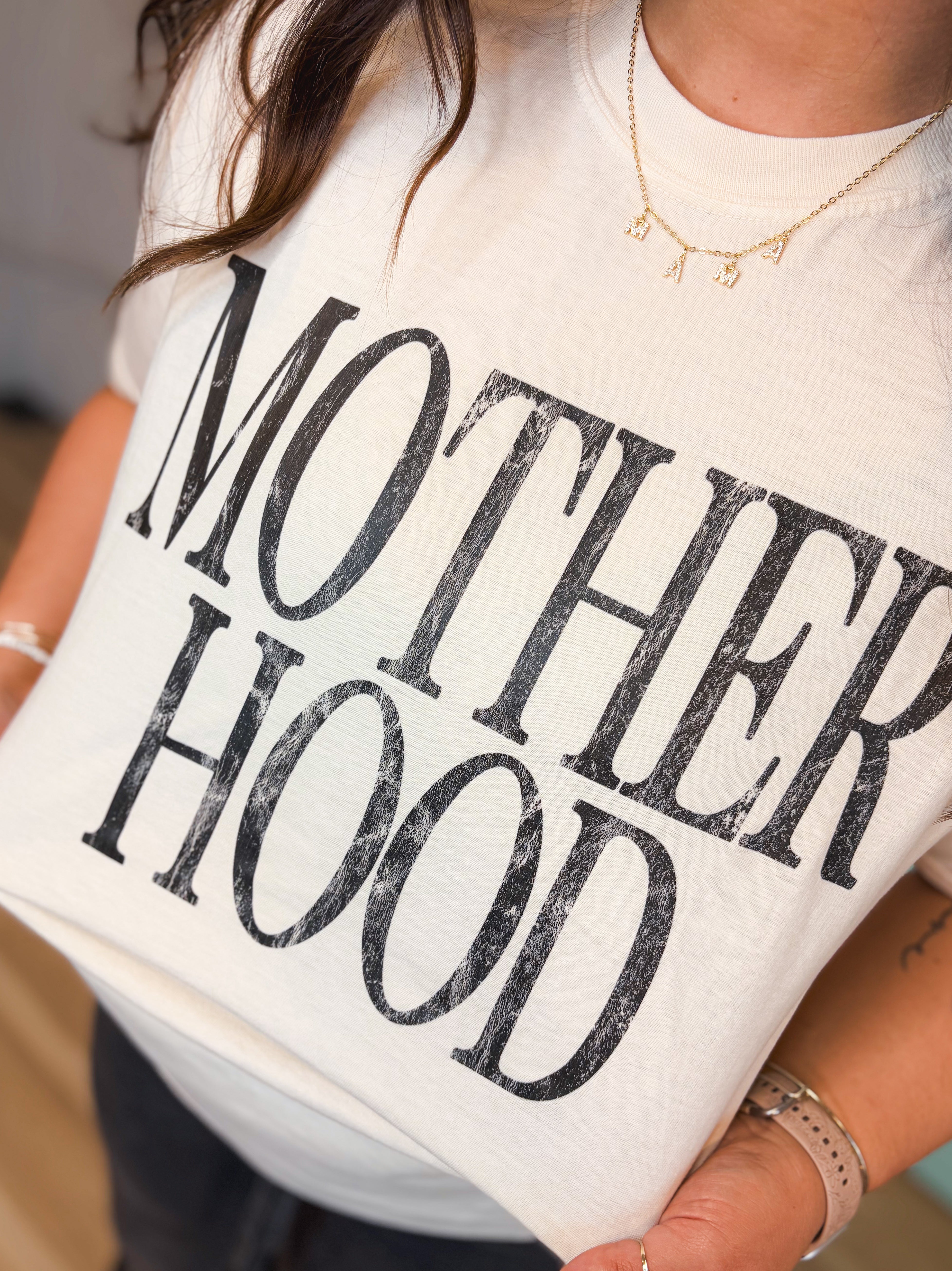 Motherhood Graphic Tee - Ivory/Black - Lace and Grace Boutique