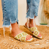 Granny Square Crochet Flat Sandal - Green Multi