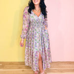 Tencel Floral Smocked Button Down Maxi Dress - Eucalyptus - Lace and Grace Boutique