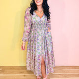 Tencel Floral Smocked Button Down Maxi Dress - Eucalyptus - Lace and Grace Boutique
