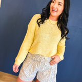 Open-Knit Crewneck Sweater - Lemon - Lace and Grace Boutique