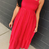 Polka Dot Square Neck Maxi Dress - Chili - Lace and Grace Boutique