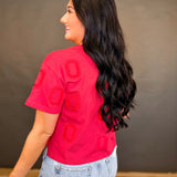 Ohio State Embroidered Logo Cropped Tee - Red