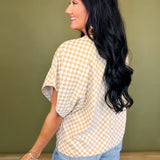 Checker Dolman Sleeve Knit Top - Almond