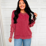 Washed Ribbed Oversized Sweater - Cabernet