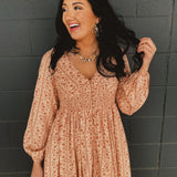 Smocked Button Down Long Sleeve Maxi Dress - Clay - Lace and Grace Boutique