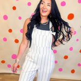 Striped Pattern Overall - Oatmeal/Black
