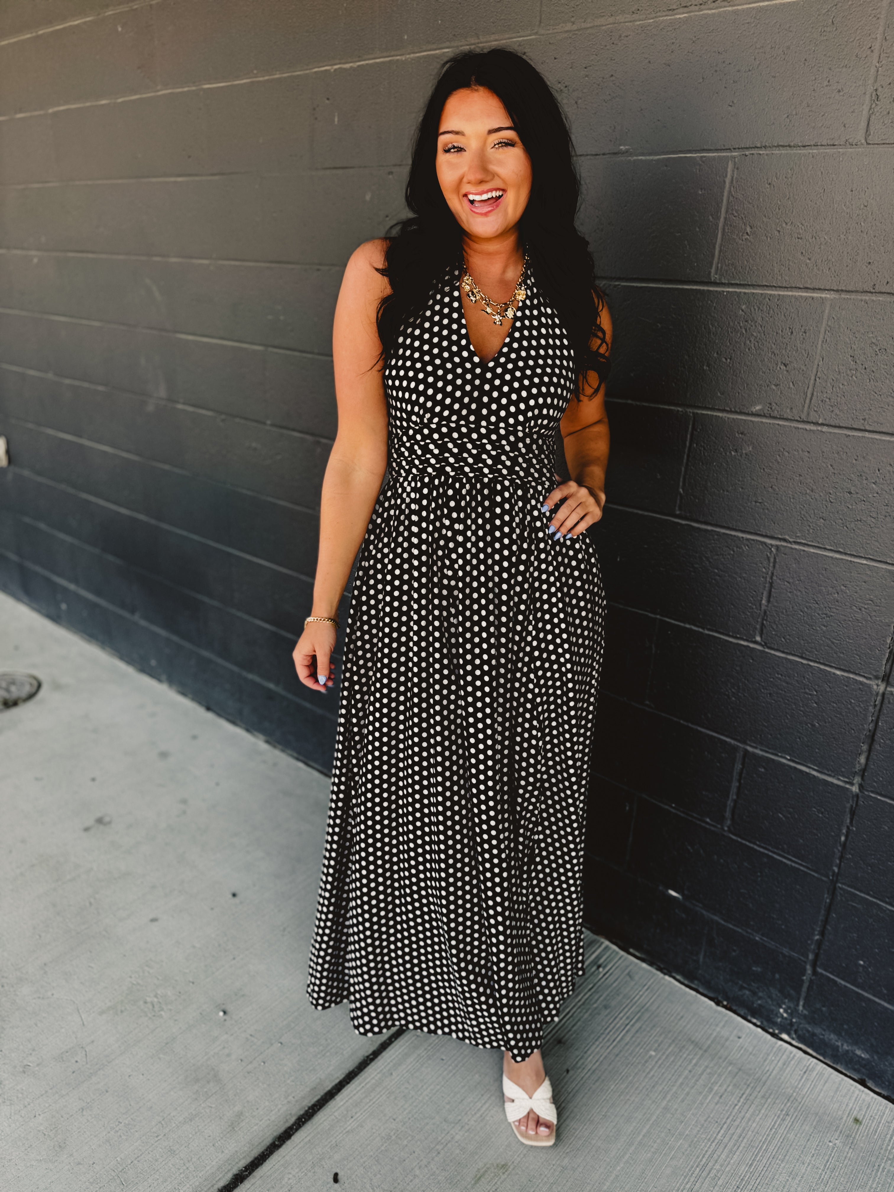 Polka Dot Halter Dress - Black - Lace and Grace Boutique