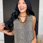 Button Up Leopard Denim Vest - Lace and Grace Boutique