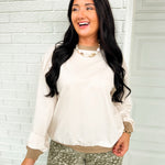 Contrast Trim Exposed Seam Knit Top - Oatmeal - Lace and Grace Boutique