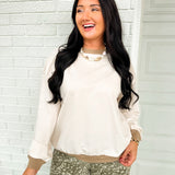 Contrast Trim Exposed Seam Knit Top - Oatmeal - Lace and Grace Boutique