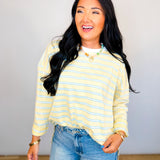 Oversized Striped Long Sleeve Knit Top - Butter/White
