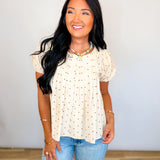 Polka Dot Pintuck Detail Blouse - Beige Combo
