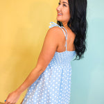 Polka Dot Pleated Mini Dress - Sky/White - Lace and Grace Boutique