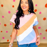 Diagonal Color Block French Terry Top - Candy Pink Combo