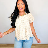 Polka Dot Pintuck Detail Blouse - Beige Combo