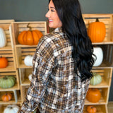Distressed Plaid Button Up Flannel Top - Brown Multi