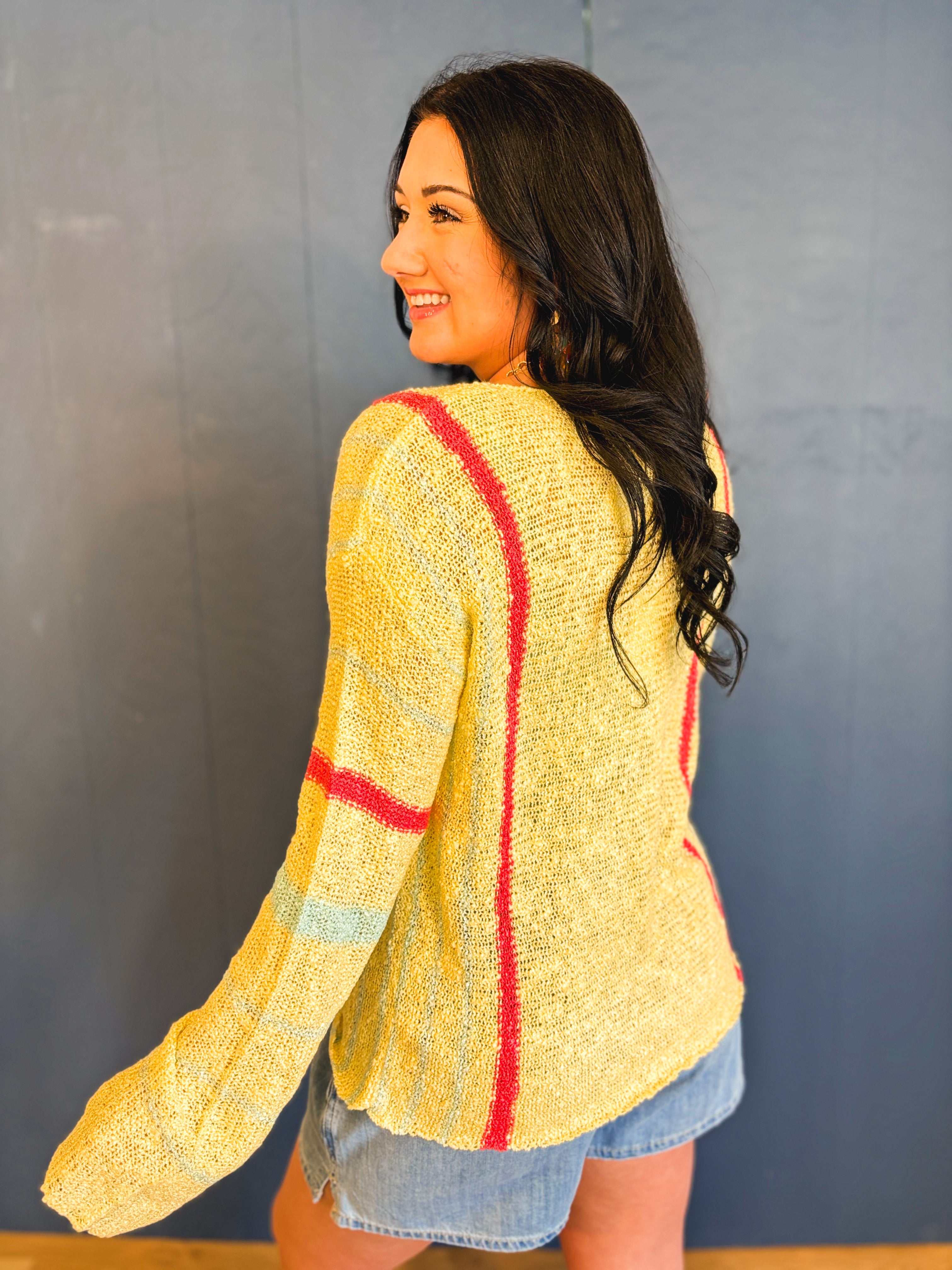 Multicolor Striped Lightweight Sweater - Butter/Papaya - Lace and Grace Boutique