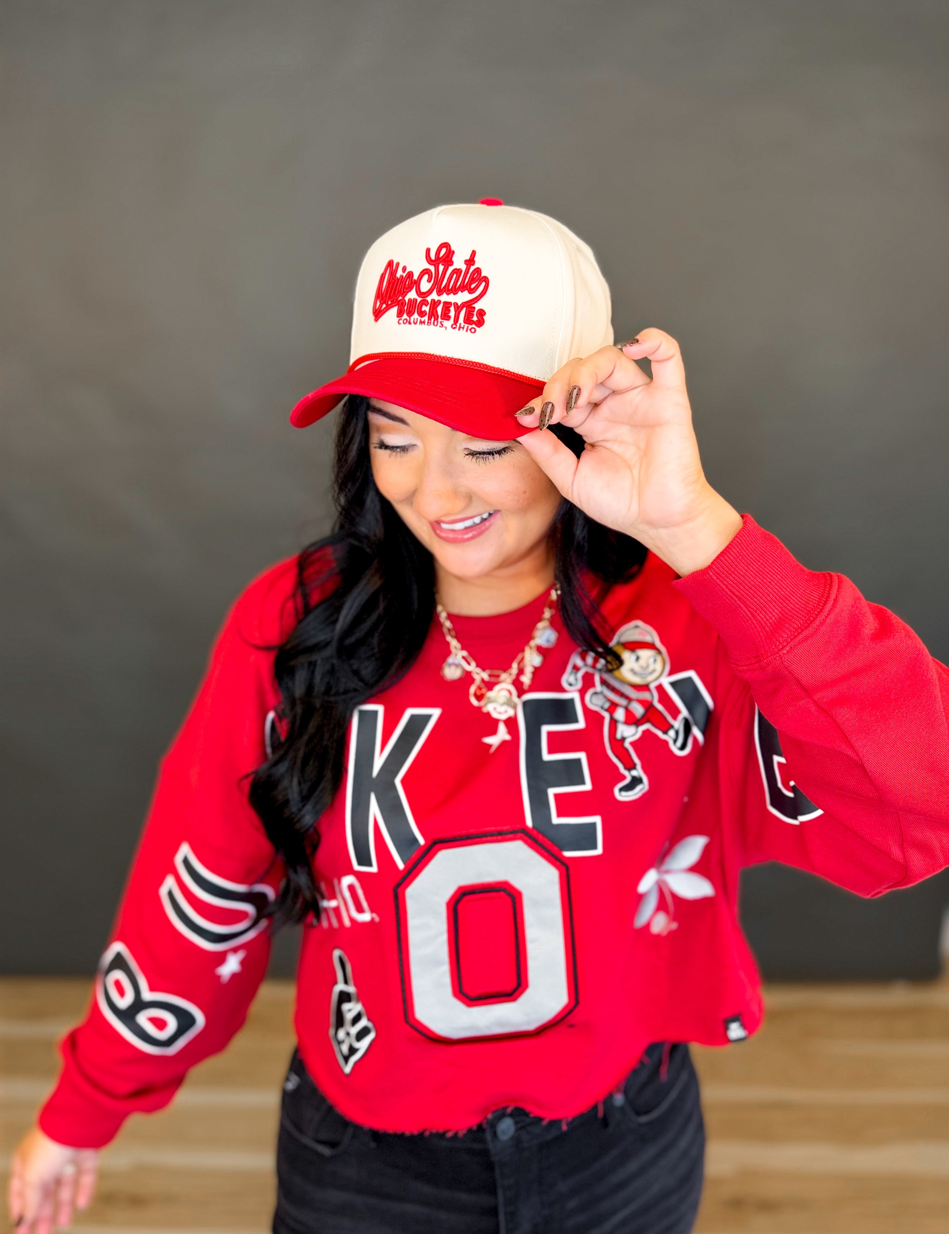 Ohio State Classic Canvas Baseball Hat - Red/Ivory - Lace and Grace Boutique
