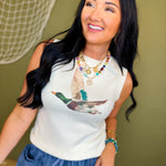 Mallard Duck Printed Sweater Tank Top - Ivory - Lace and Grace Boutique
