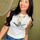 Mallard Duck Printed Sweater Tank Top - Ivory - Lace and Grace Boutique