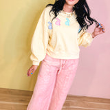Gingham Bunny Patch Oversized Sweatshirt - Butter - Lace and Grace Boutique