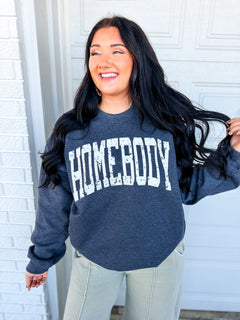 Homebody Fleece Crewneck Sweatshirt - Heather Black - Lace and Grace Boutique