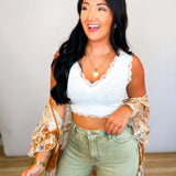 POL Lace Detail Cropped Tank Top - Ivory