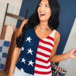 Fourth Of July Knit Tank Top - American Flag - Lace and Grace Boutique