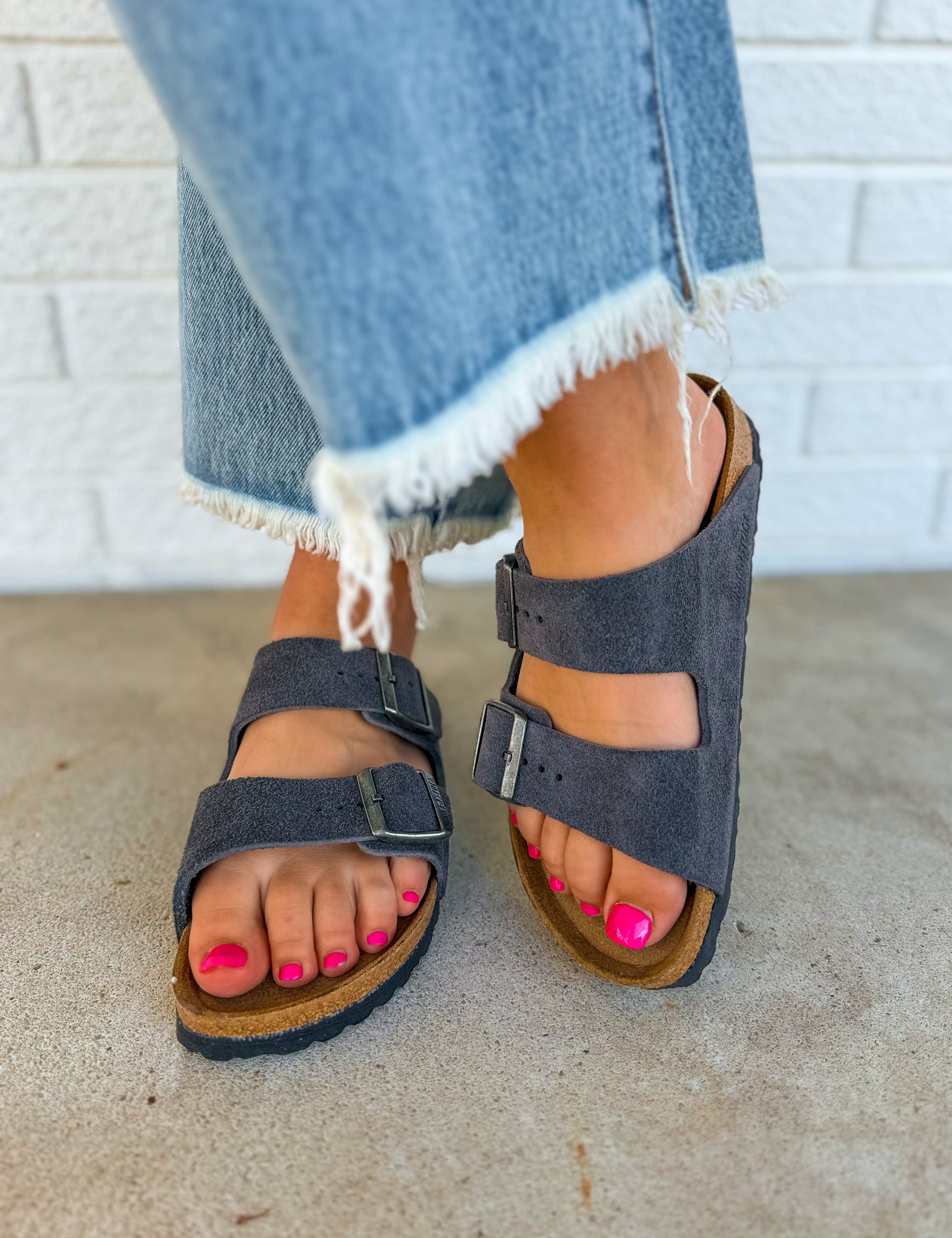 Birkenstock Arizona Suede Leather Sandal - Charcoal - Lace and Grace Boutique