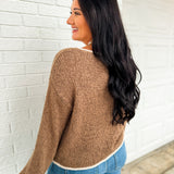 Boat Neck Contrast Trim Knit Sweater - Mocha