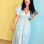 Smocked Waist Button Down Floral Maxi Dress - Cornflower - Lace and Grace Boutique